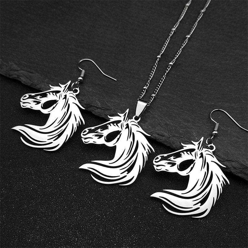 MYK3067-Personalized Horse Head Stainless Steel Necklace Jewelry Set