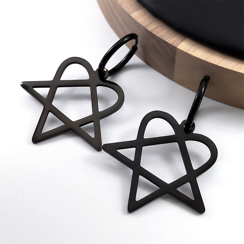MYK3034-Stainless steel black rock band HIM fan earrings