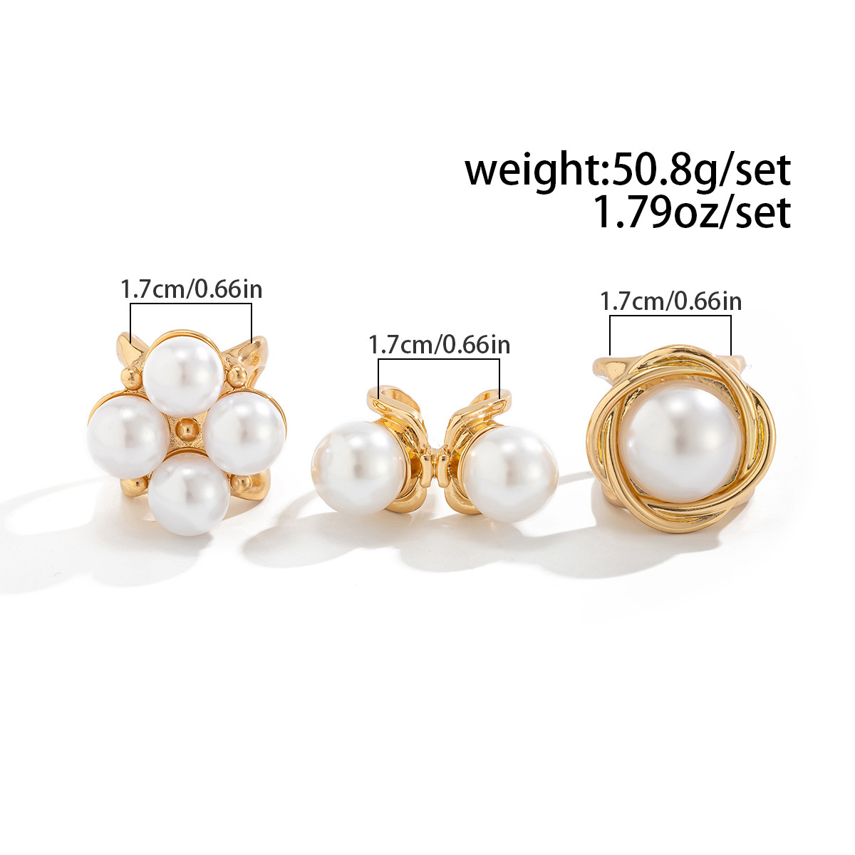 Elegant faux pearl hollow alloy ring 3-piece set