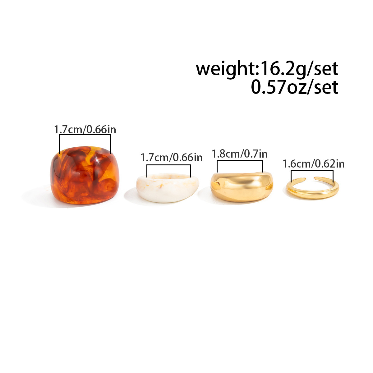 Metal polished alloy resin ring 4-piece set