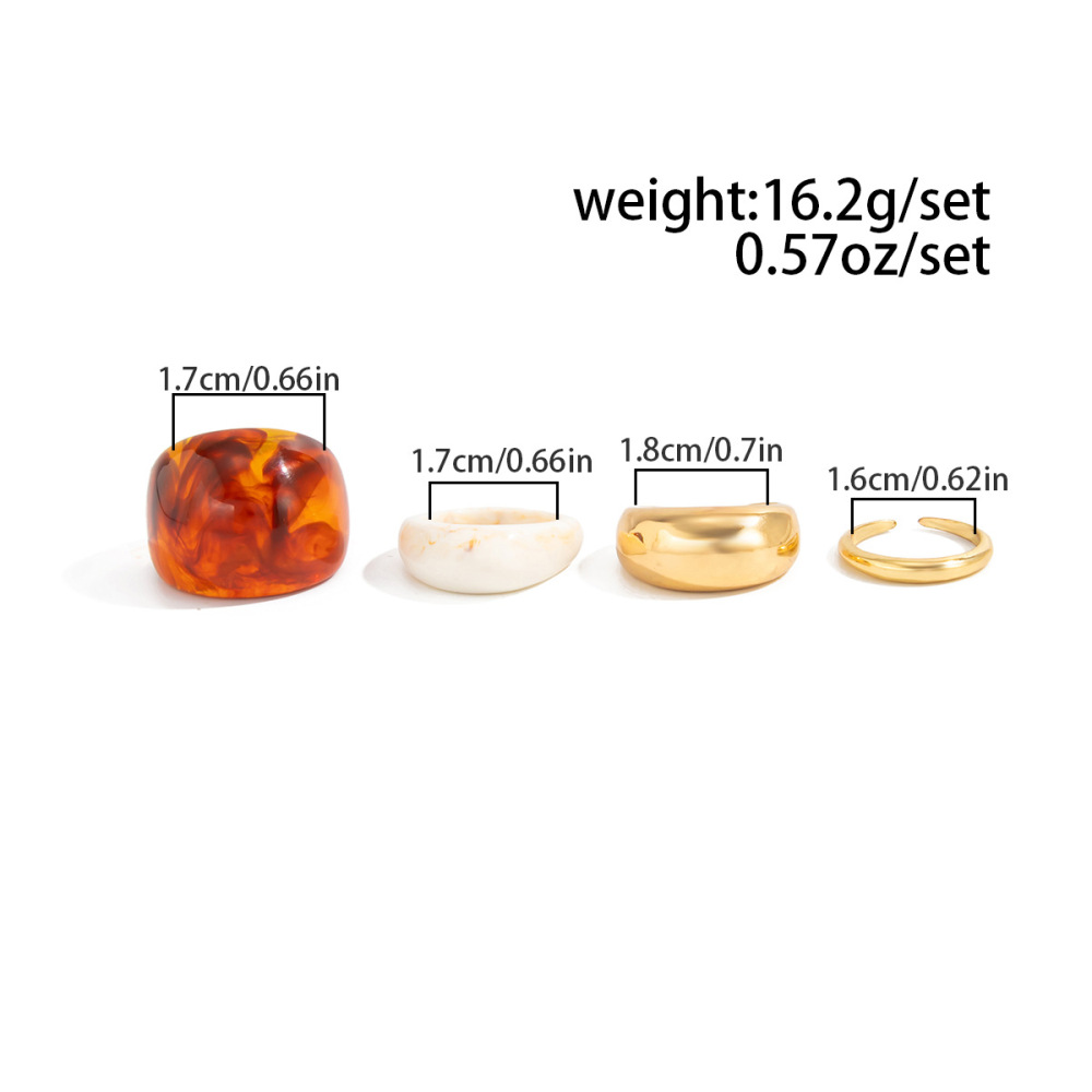 Metal polished alloy resin ring 4-piece set