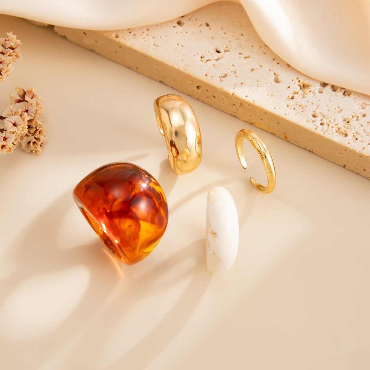 Metal polished alloy resin ring 4-piece set