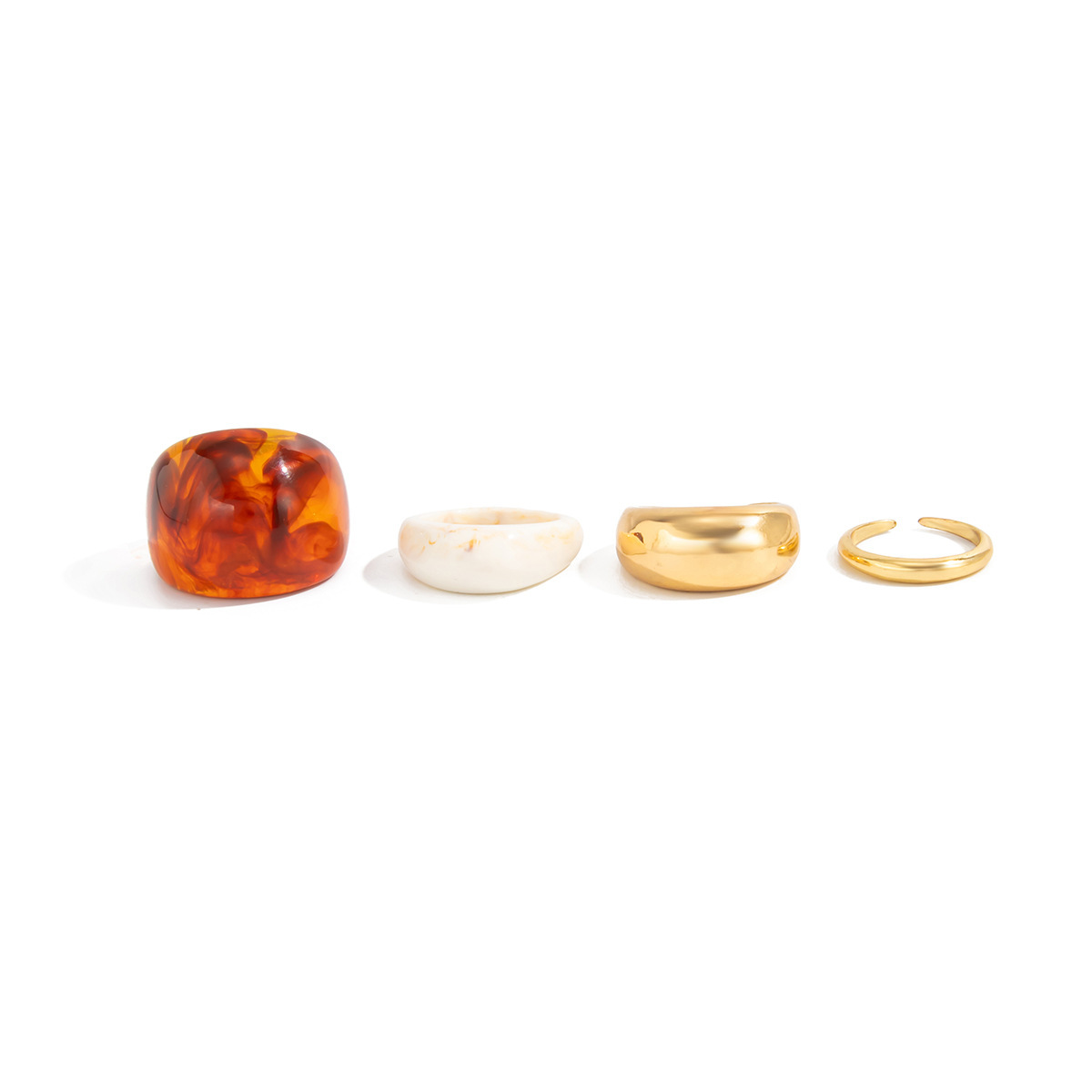 Metal polished alloy resin ring 4-piece set