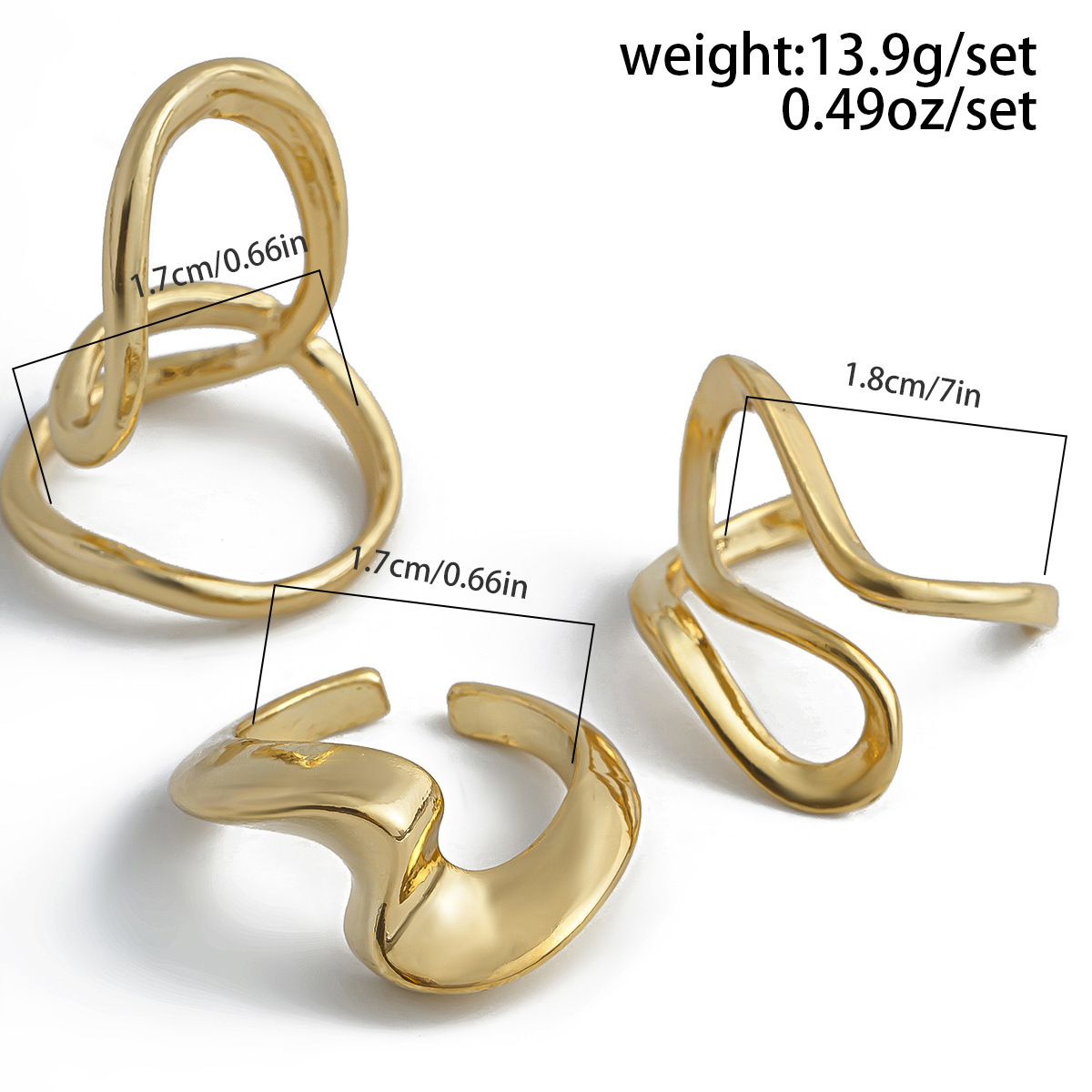 Simple Irregular Smooth Alloy Ring 3-Piece Set