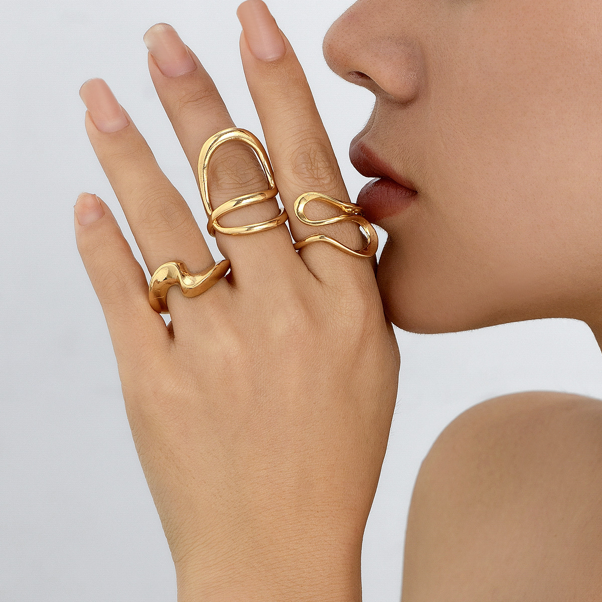 Simple Irregular Smooth Alloy Ring 3-Piece Set