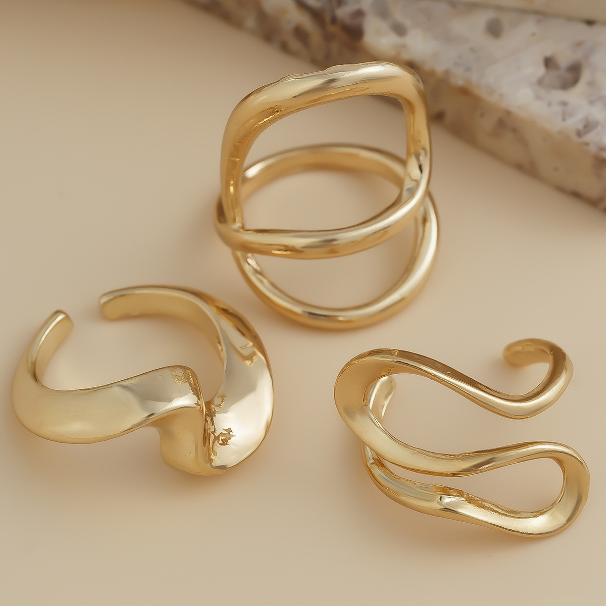 Simple Irregular Smooth Alloy Ring 3-Piece Set