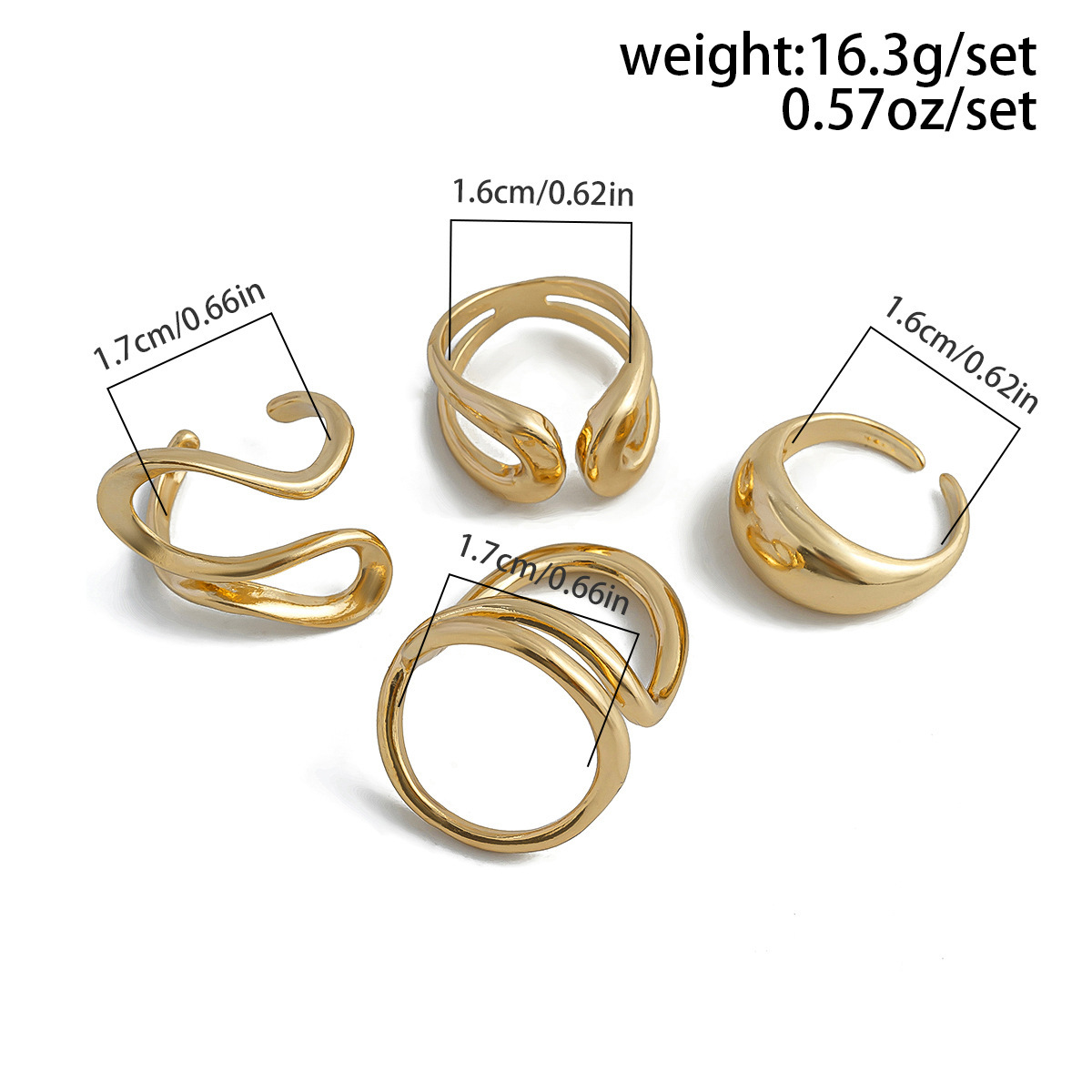 Simple Irregular Smooth Alloy Ring 4-Piece Set