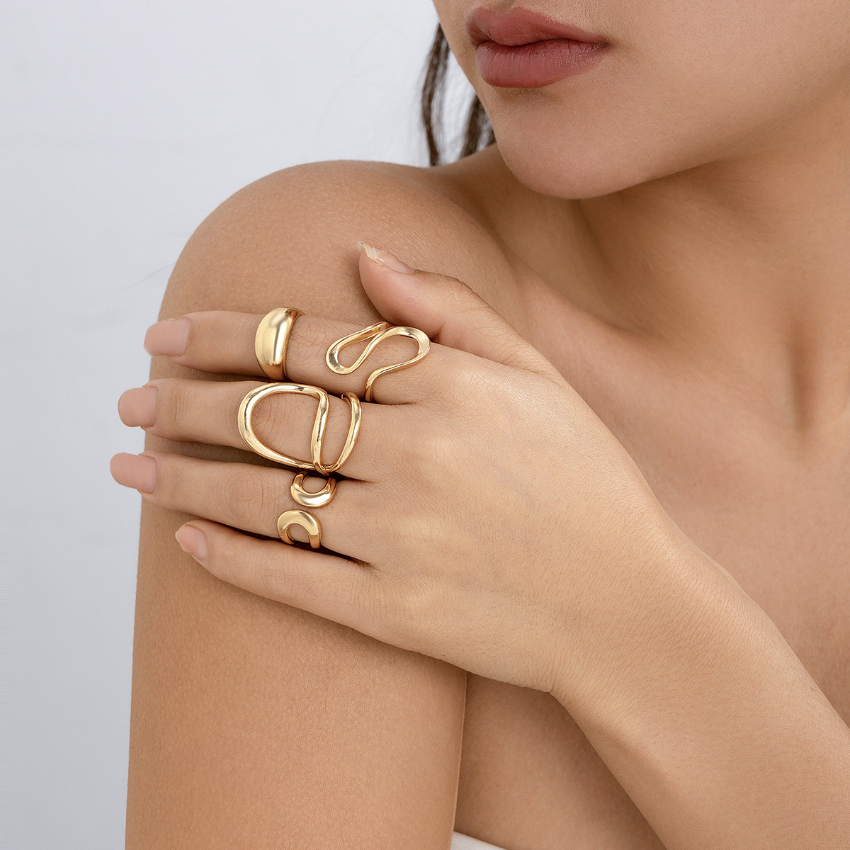 Simple Irregular Smooth Alloy Ring 4-Piece Set