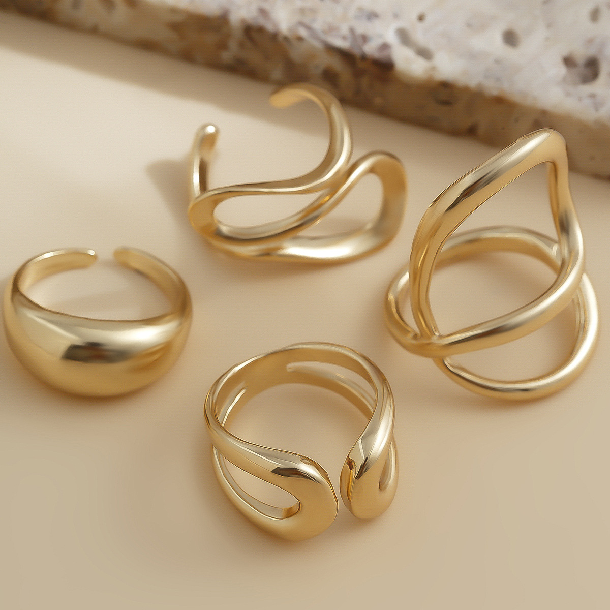 Simple Irregular Smooth Alloy Ring 4-Piece Set
