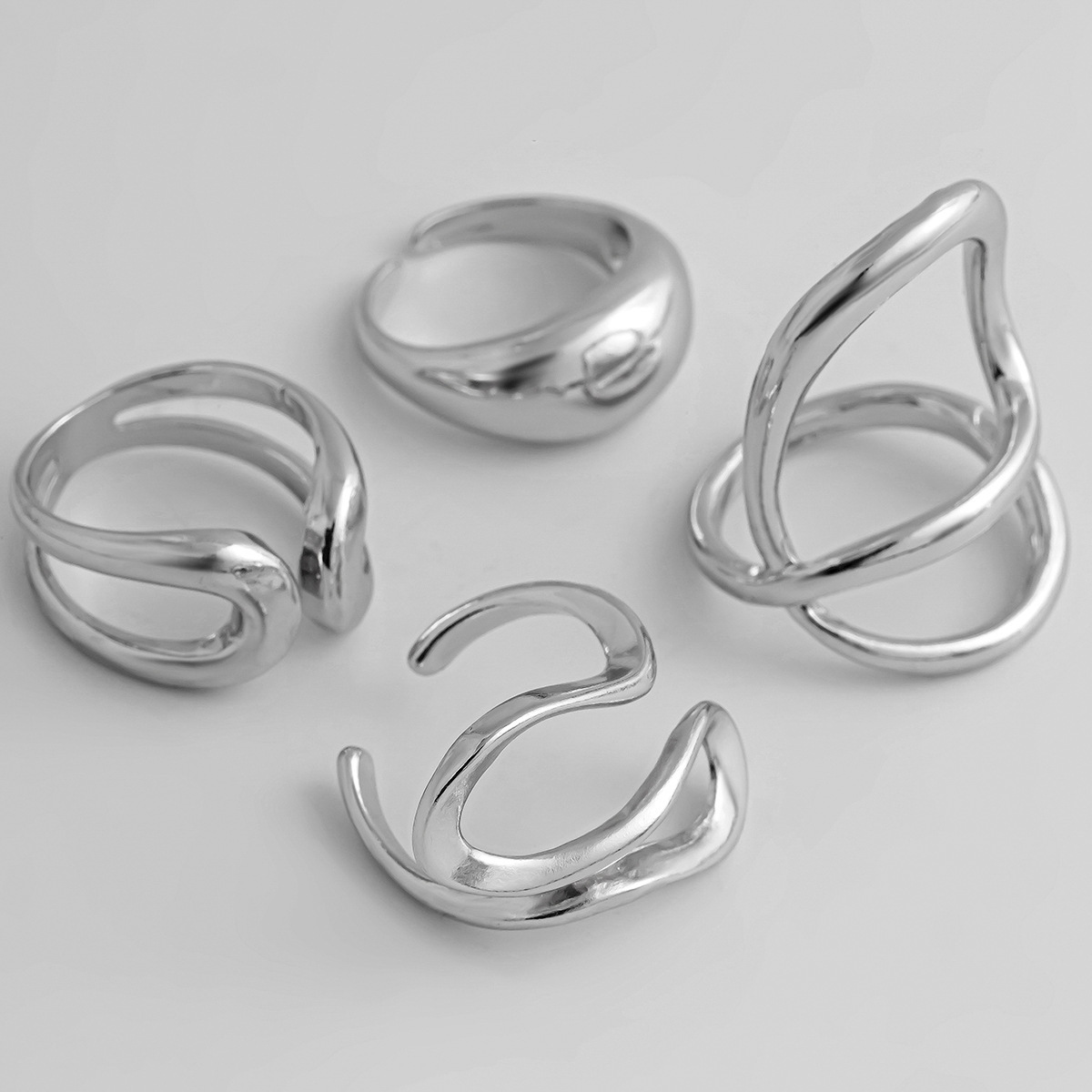 Simple Irregular Smooth Alloy Ring 4-Piece Set