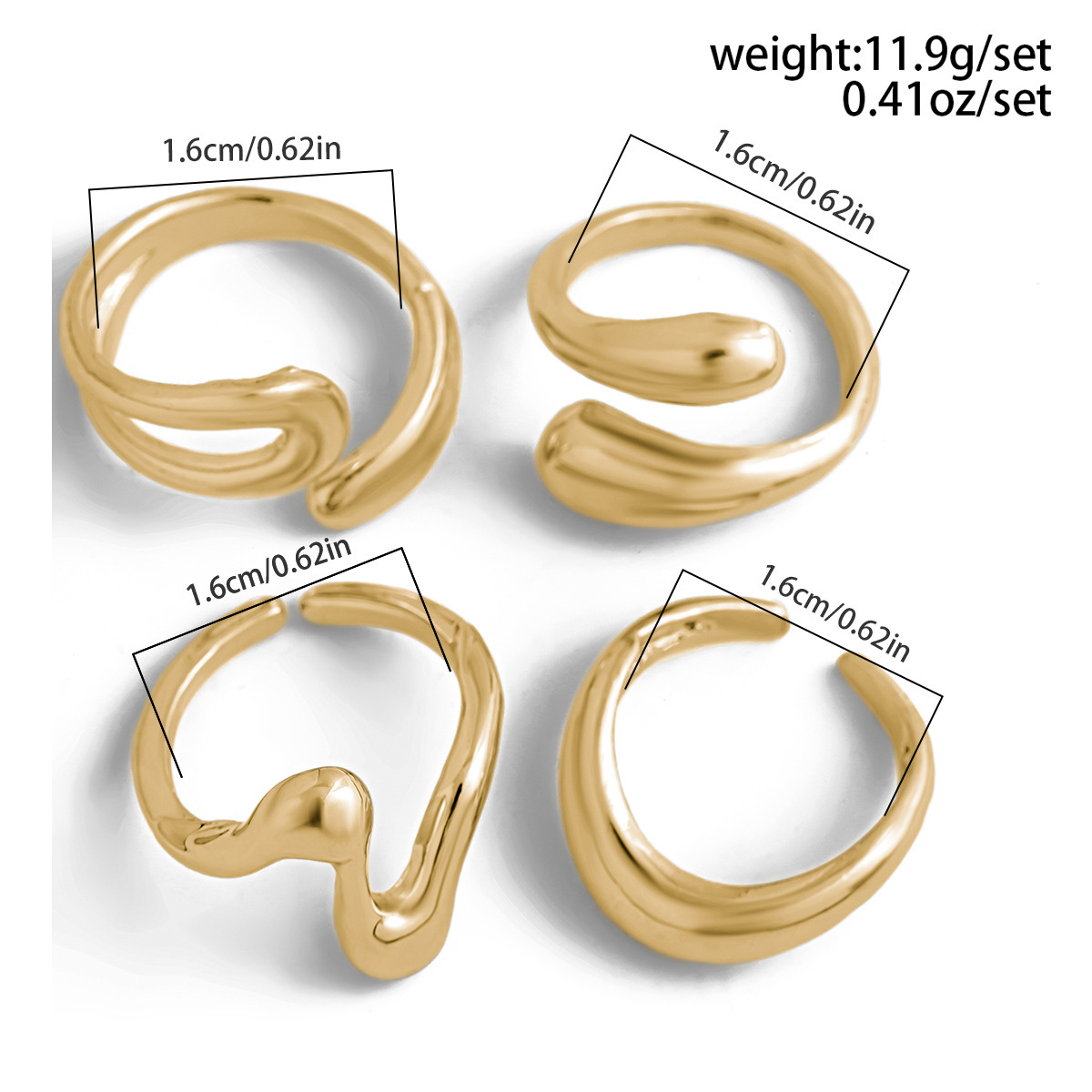 Unique design open alloy ring set (4 pieces)
