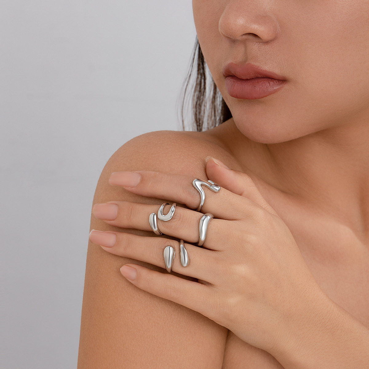 Unique design open alloy ring set (4 pieces)