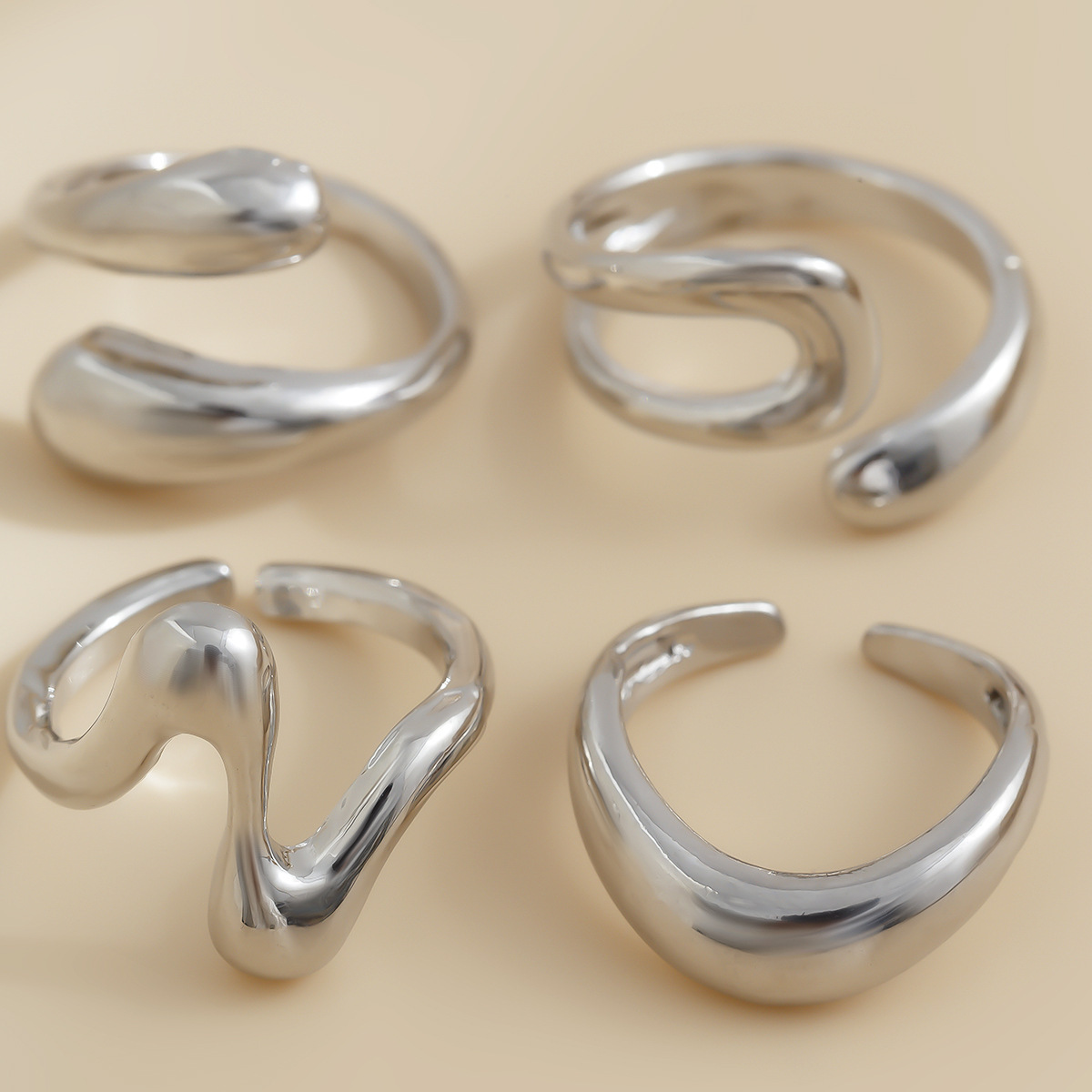 Unique design open alloy ring set (4 pieces)