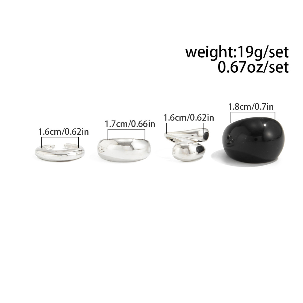 Metallic smooth teardrop hug alloy resin ring 4-piece set