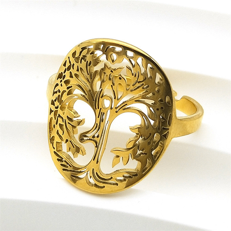 MYK3079-Creative and unique hollowed-out Tree of Life couple rings