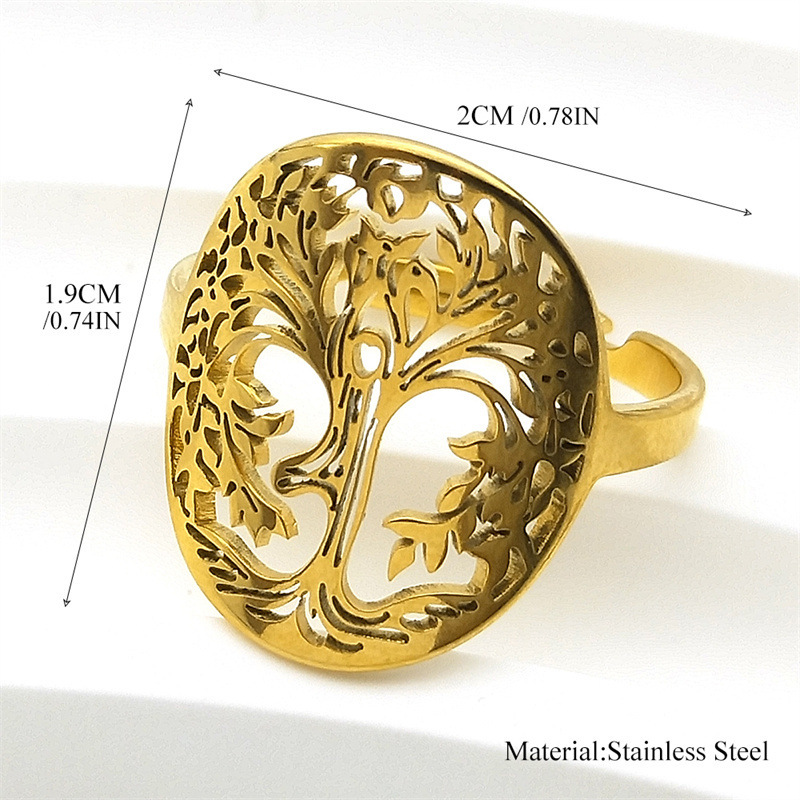 MYK3079-Creative and unique hollowed-out Tree of Life couple rings