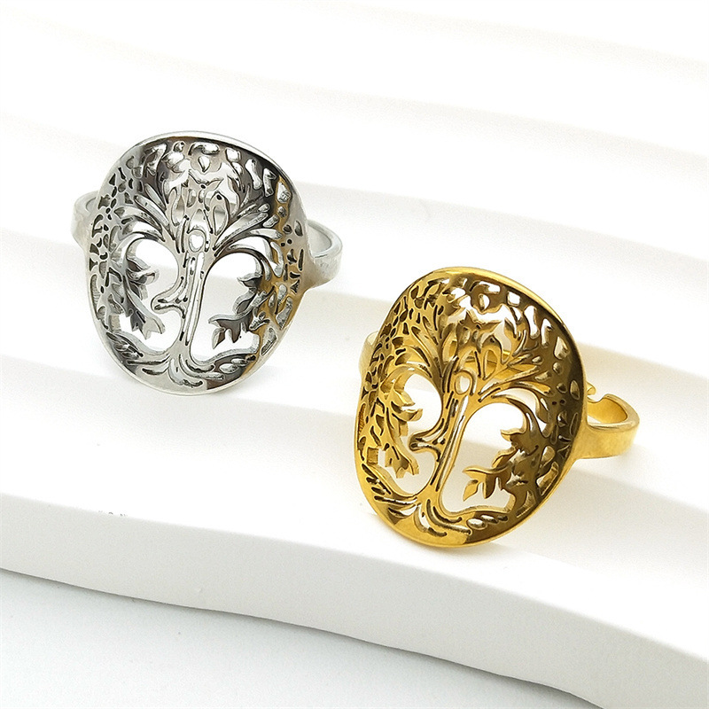 MYK3079-Creative and unique hollowed-out Tree of Life couple rings