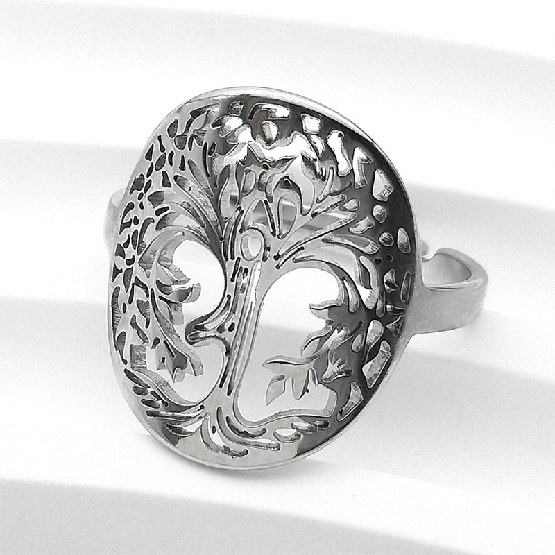 MYK3079-Creative and unique hollowed-out Tree of Life couple rings