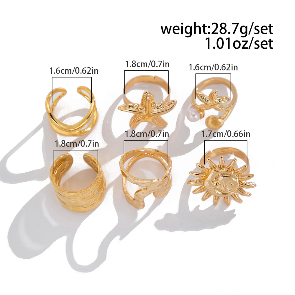 Irregular starfish sun alloy ring set (6 pieces)