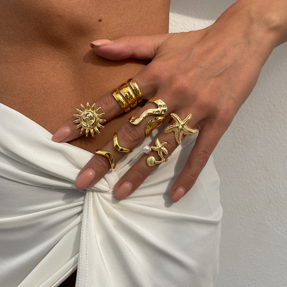 Irregular starfish sun alloy ring set (6 pieces)