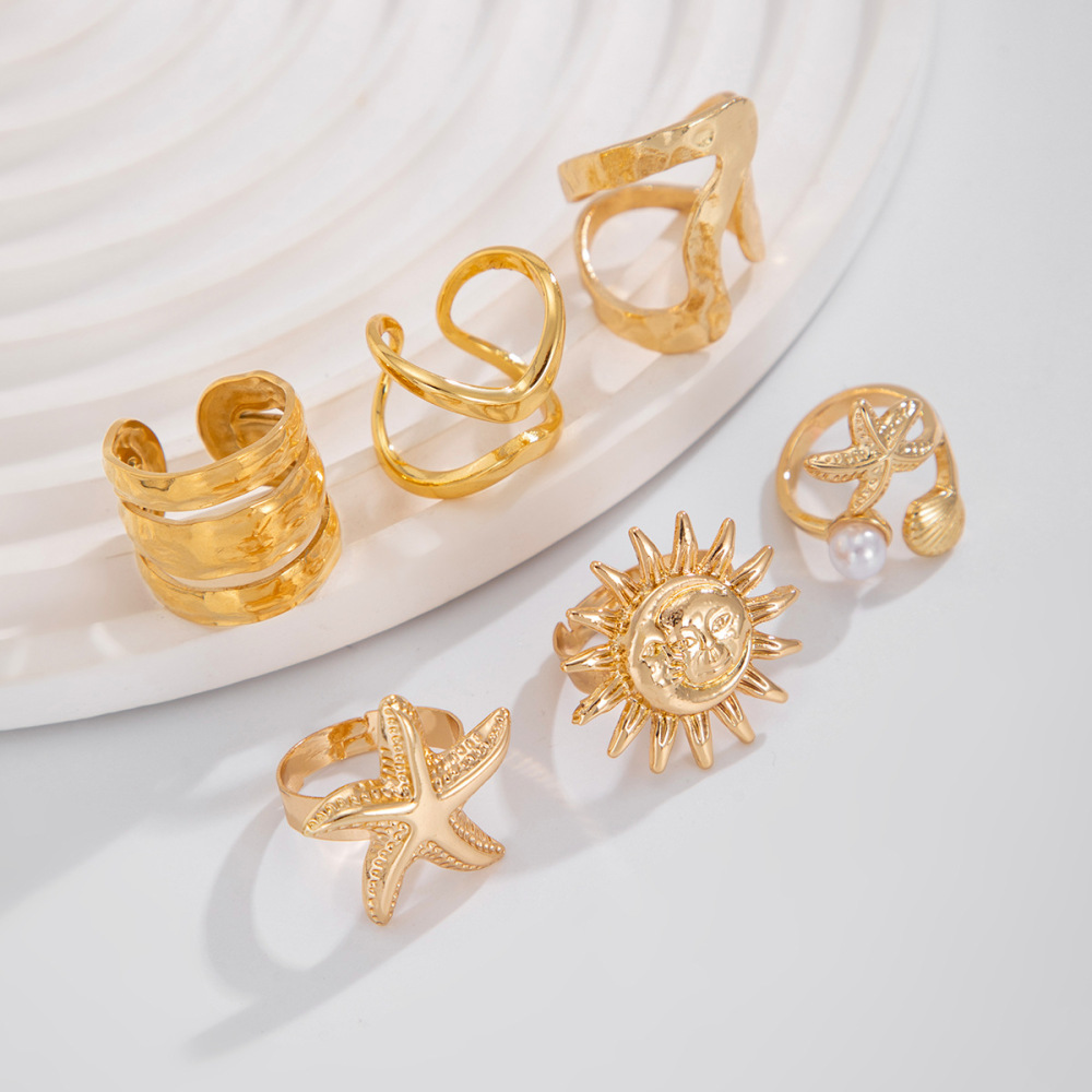 Irregular starfish sun alloy ring set (6 pieces)
