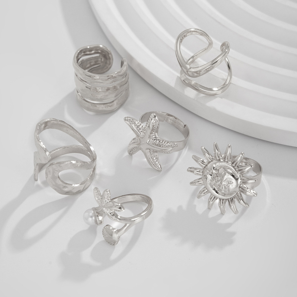 Irregular starfish sun alloy ring set (6 pieces)