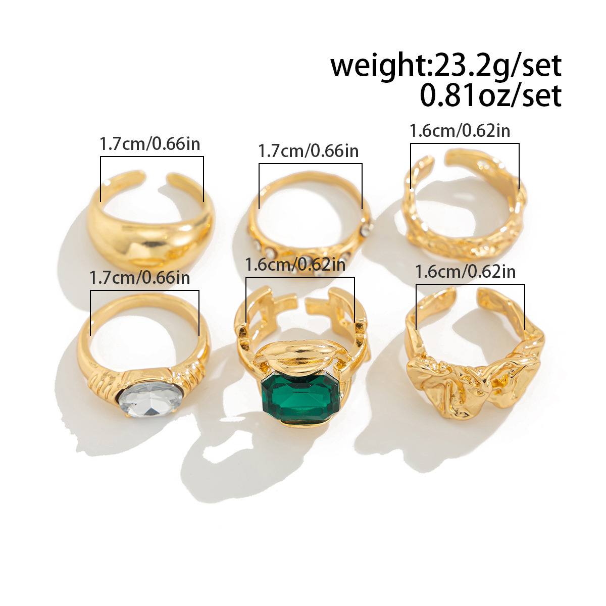 Stylish Openwork Diamond-Studded Irregular Alloy Ring Set (6 Pieces)
