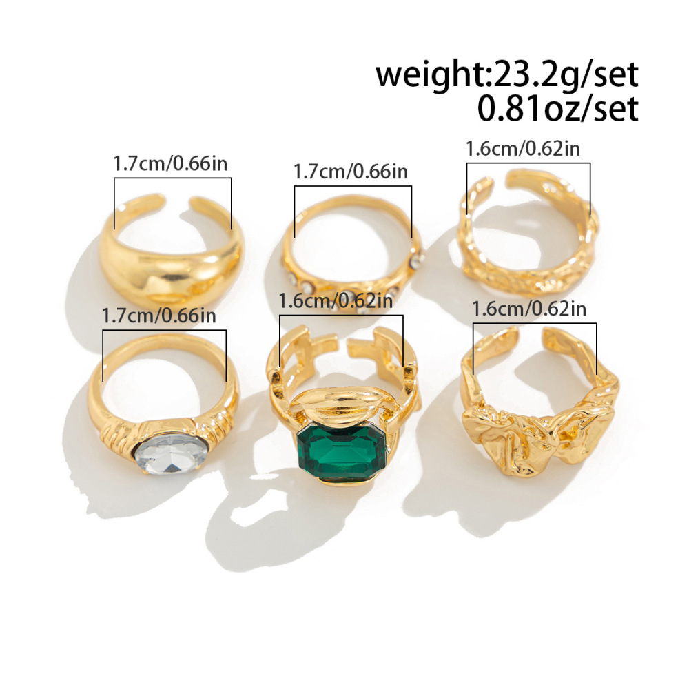 Stylish Openwork Diamond-Studded Irregular Alloy Ring Set (6 Pieces)