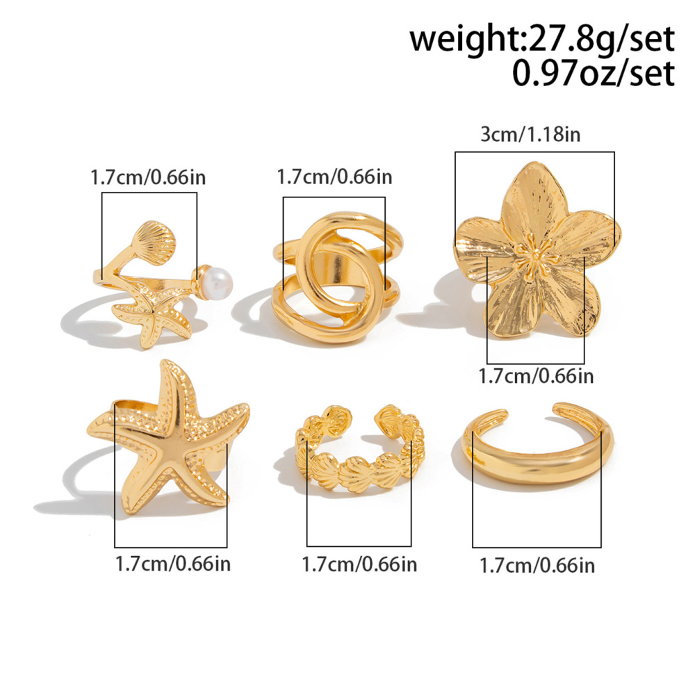 Irregular starfish shell flower alloy ring set (6 pieces)
