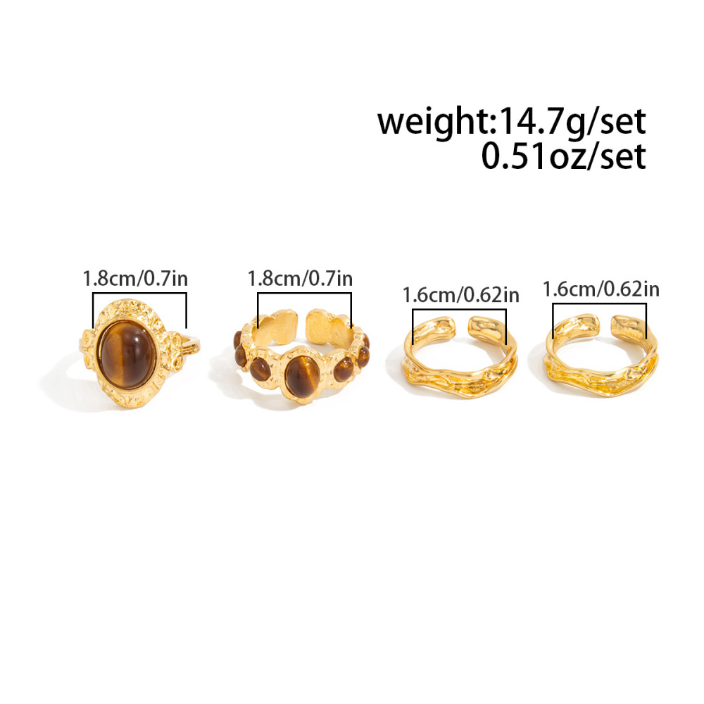 Vintage Tiger Eye Alloy Ring Set (4 Pieces)