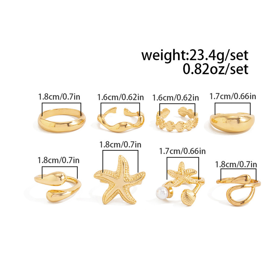 8-piece set of seashell and starfish alloy rings