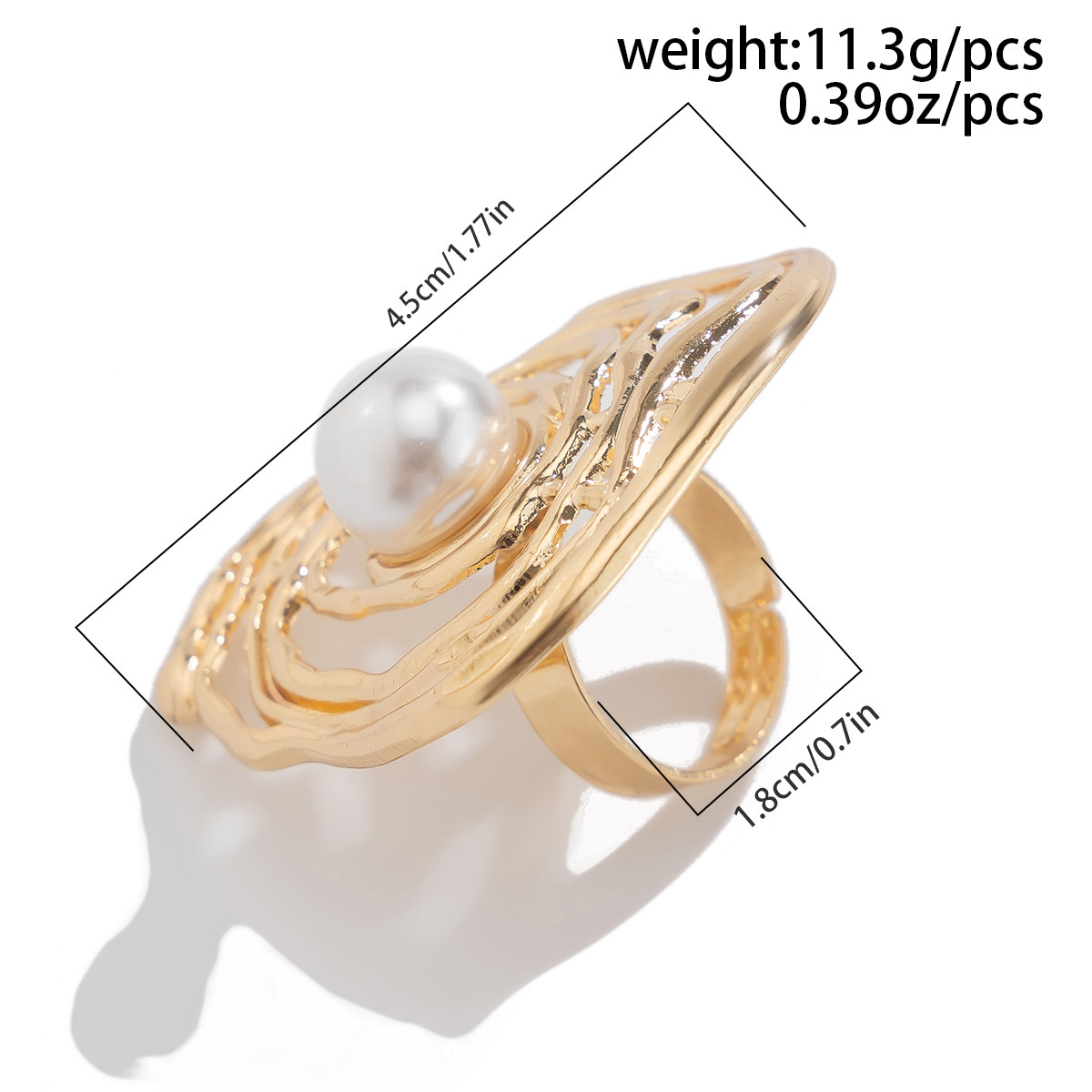 Irregularly shaped openwork pearl-like alloy ring