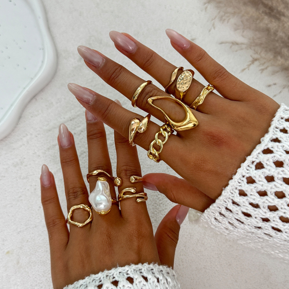 Premium Light-Sensitive Teardrop Hug Alloy Ring Set (12 Pieces)
