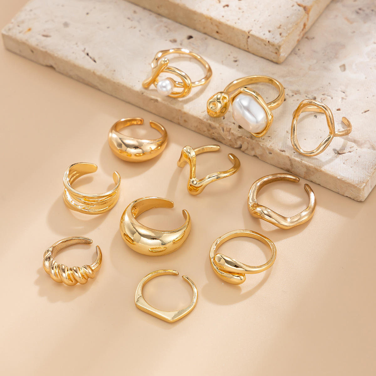 Premium Light-Sensitive Waterdrop Hug Alloy Ring Set (11 Pieces)