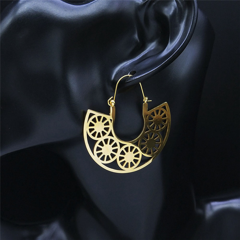 MYK3138-Hollow-out carved stainless steel geometric exaggerated irregular earrings