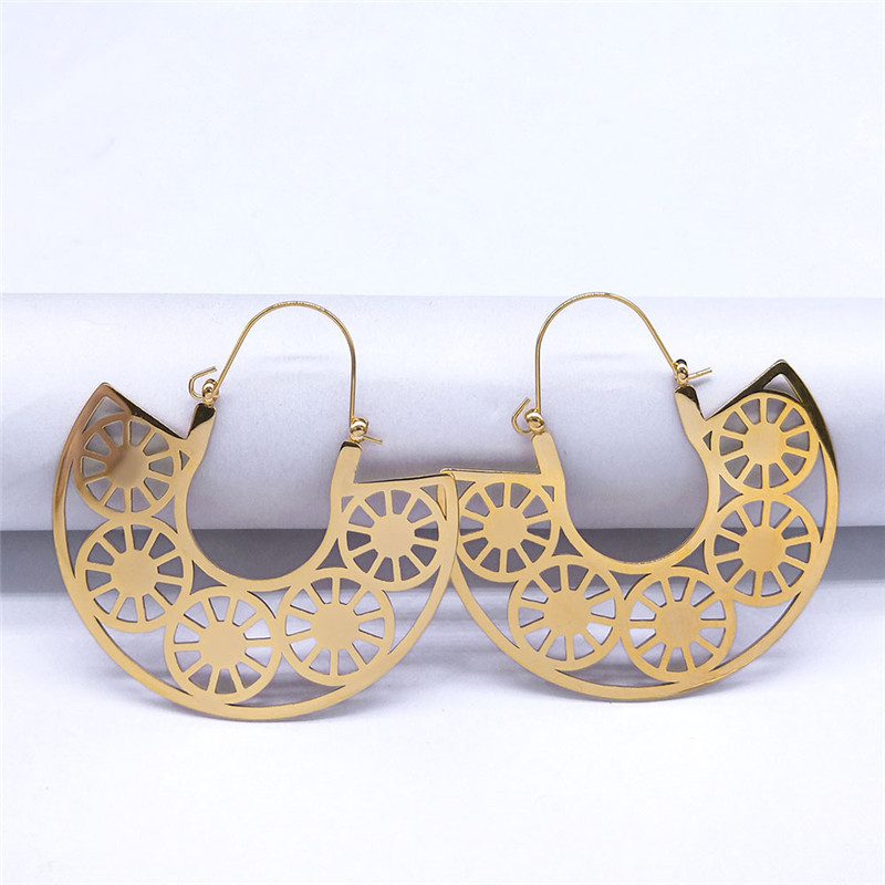 MYK3138-Hollow-out carved stainless steel geometric exaggerated irregular earrings