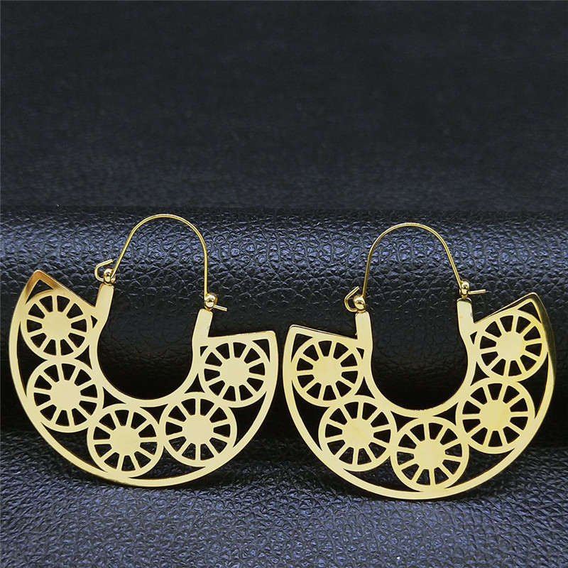 MYK3138-Hollow-out carved stainless steel geometric exaggerated irregular earrings