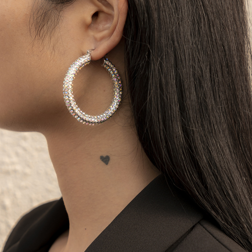 Simple retro-style diamond-encrusted multi-colored alloy earrings