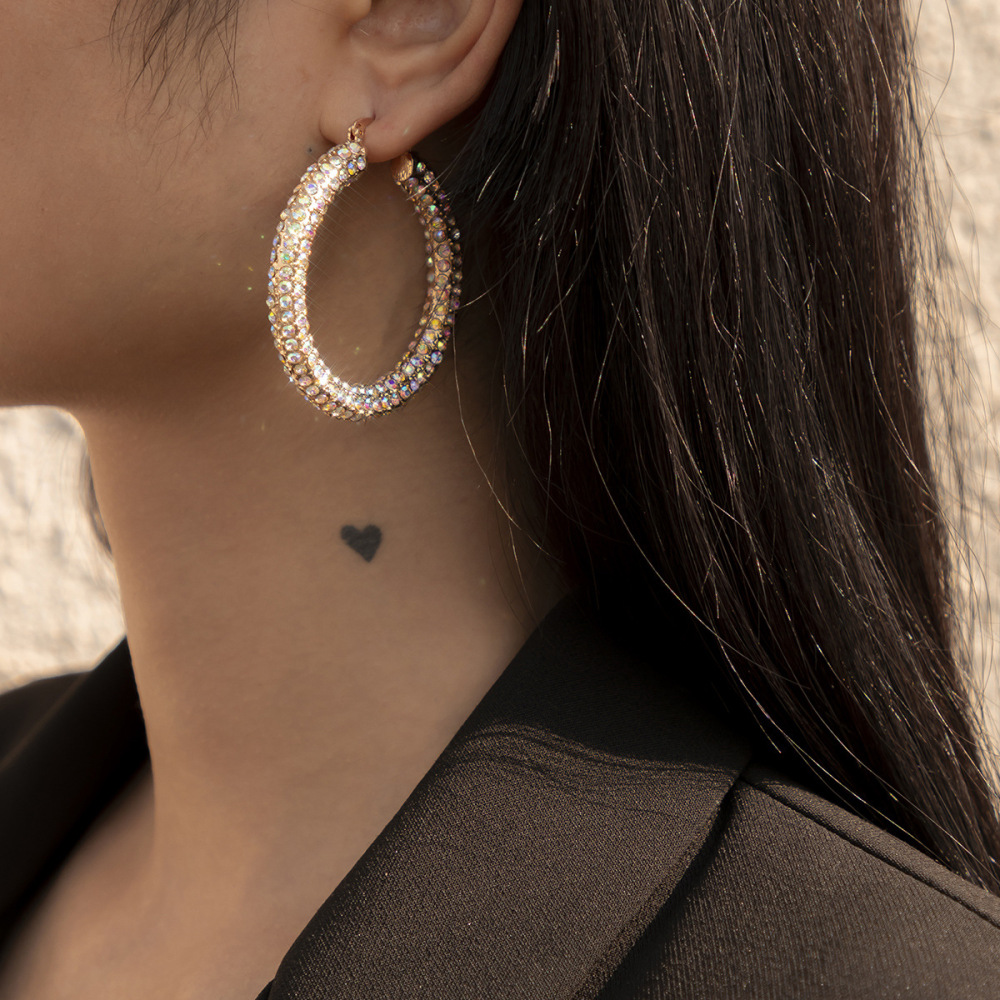 Simple retro-style diamond-encrusted multi-colored alloy earrings
