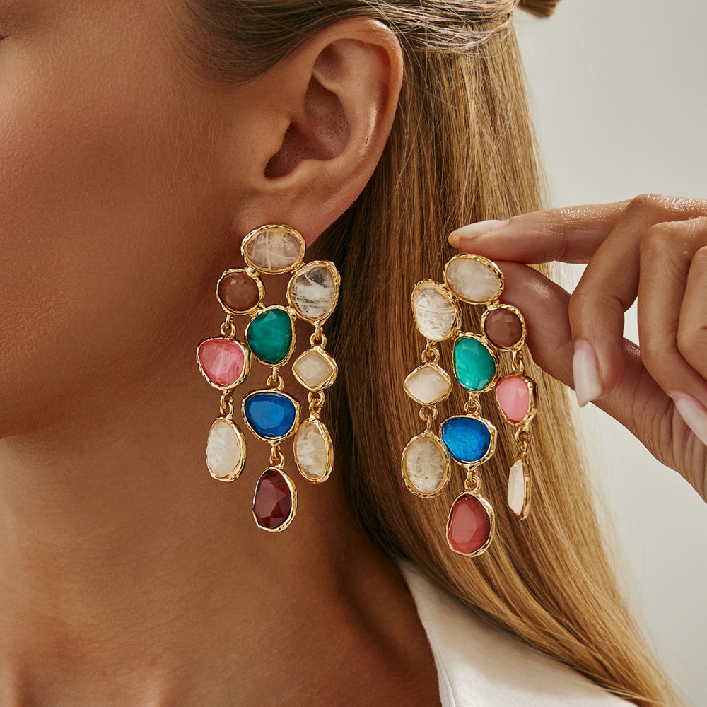 Retro-style unique irregular tassel alloy earrings