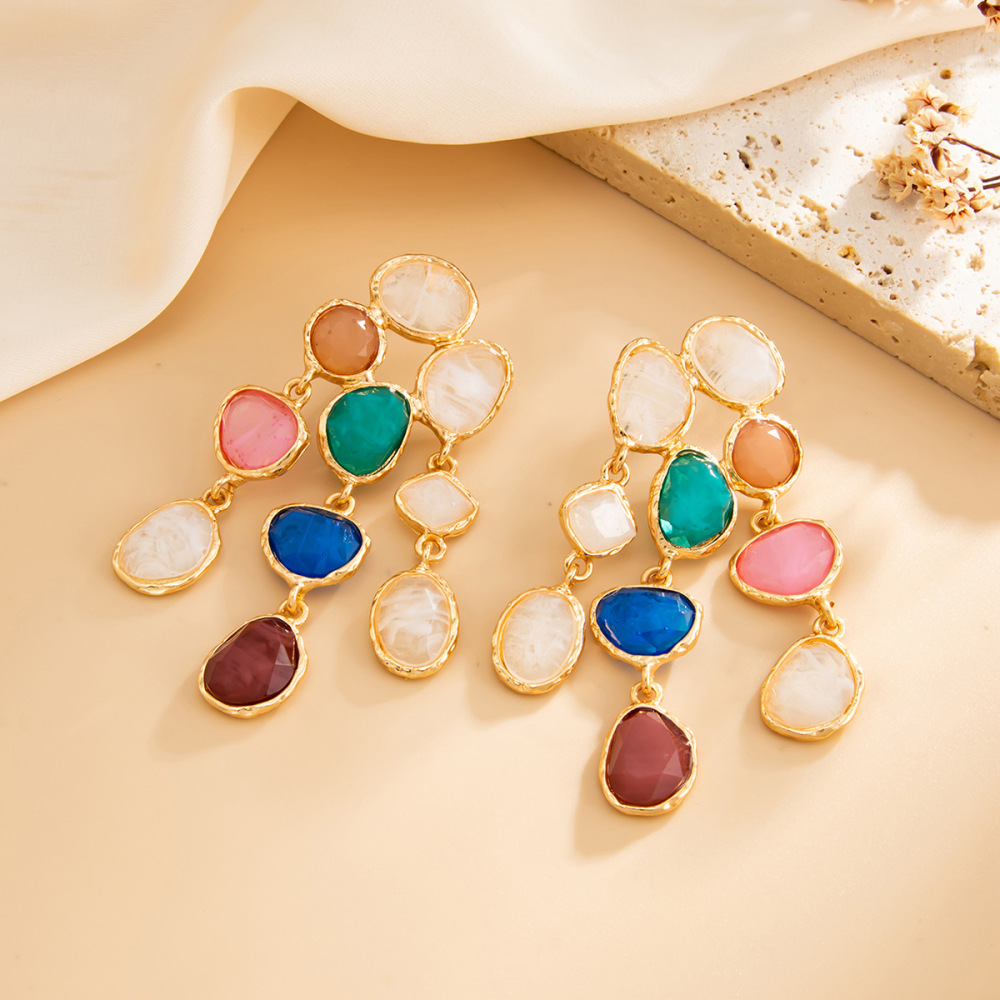 Retro-style unique irregular tassel alloy earrings
