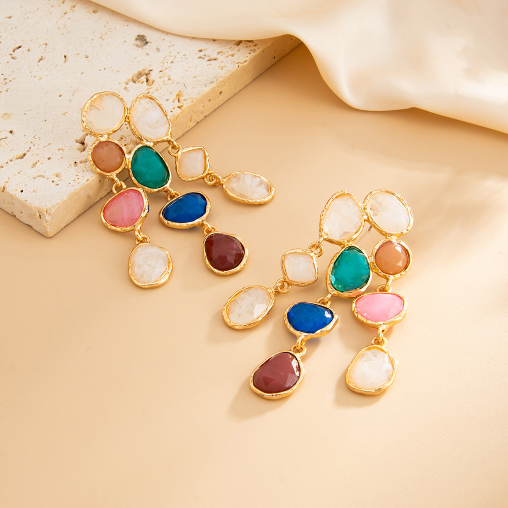 Retro-style unique irregular tassel alloy earrings
