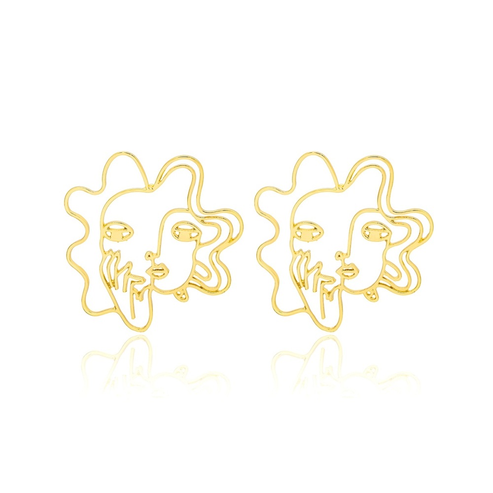 Hollowed-out 3D human face alloy earrings