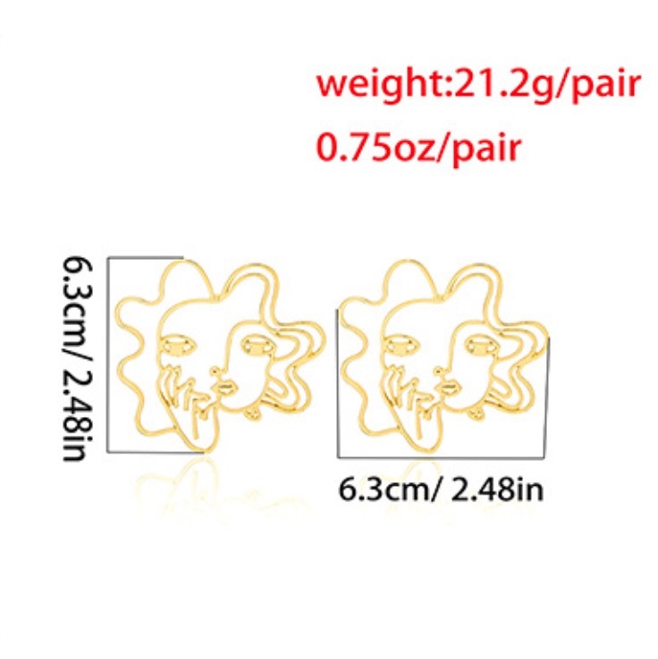 Hollowed-out 3D human face alloy earrings