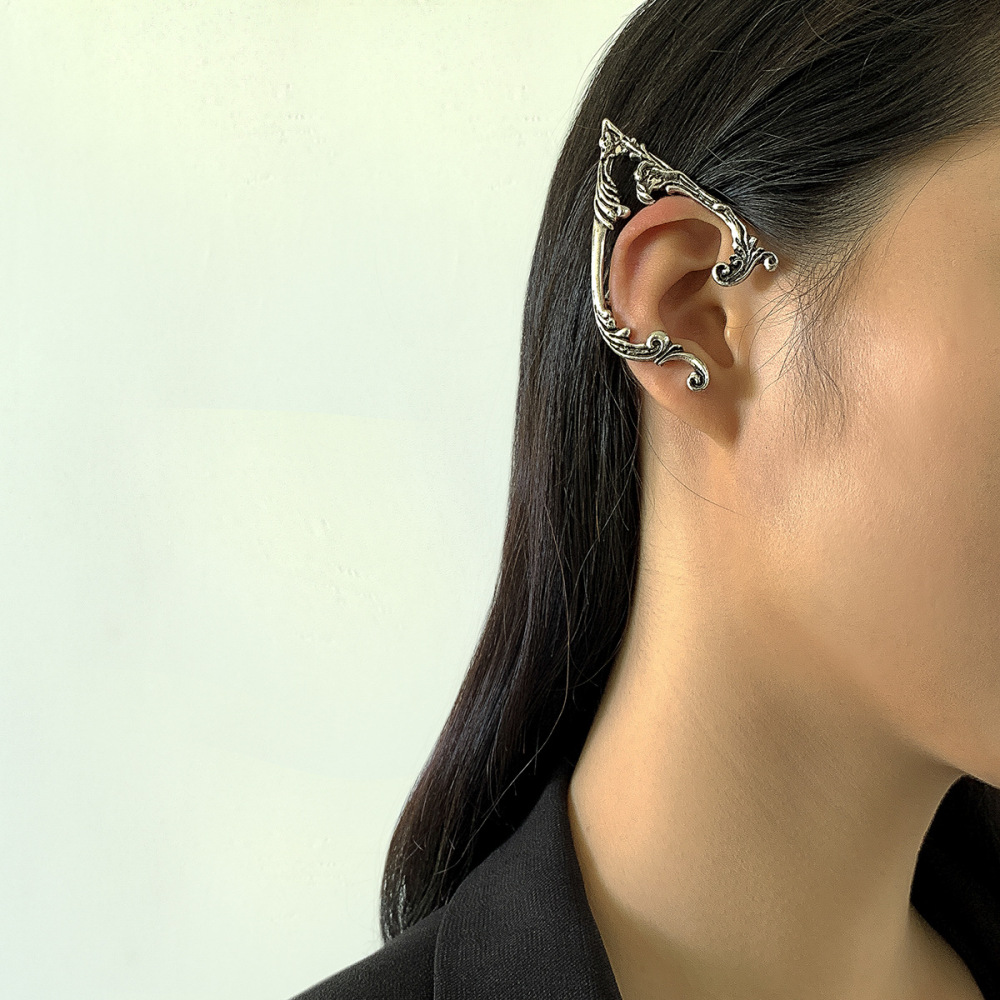 Irregular, dark-toned, distressed ear hooks made of alloy