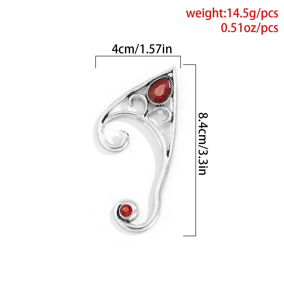Irregularly shaped elf-shaped ear flaps with alloy ear hooks (single ear)
