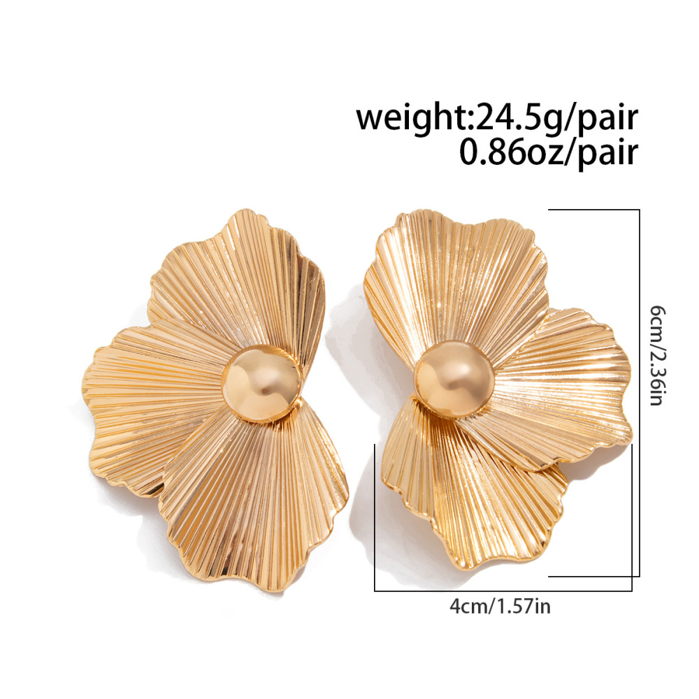 Metallic Textured 3D Flower Alloy Earrings
