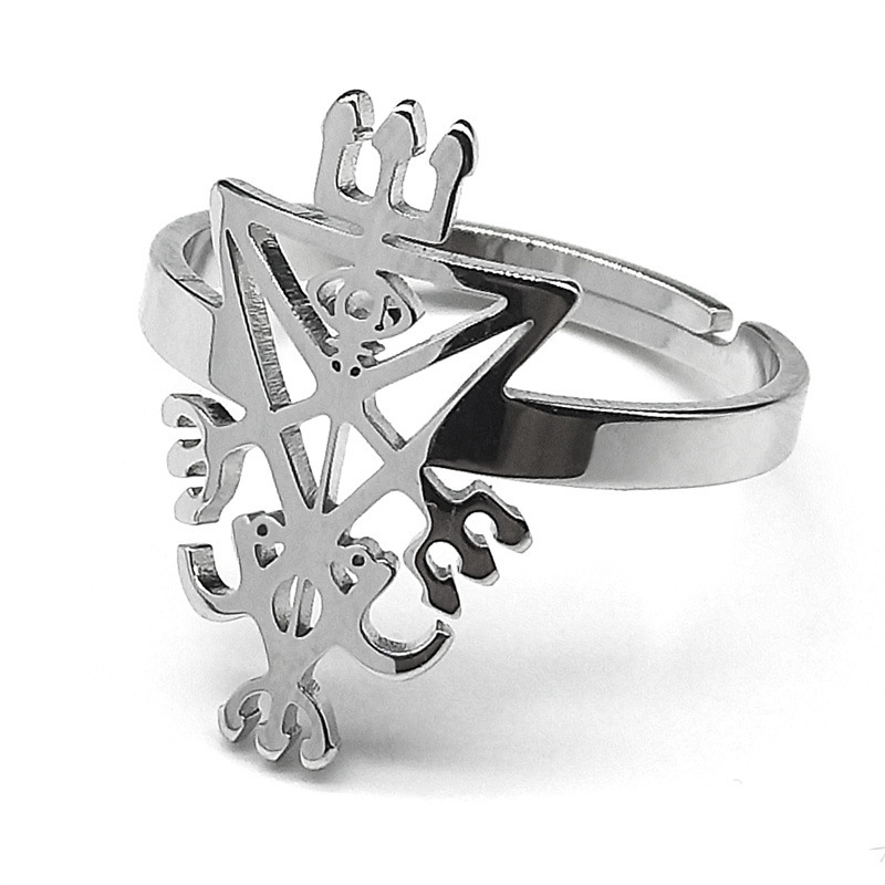 MYK3191-Cut stainless steel six-pointed star set in  triangle ring