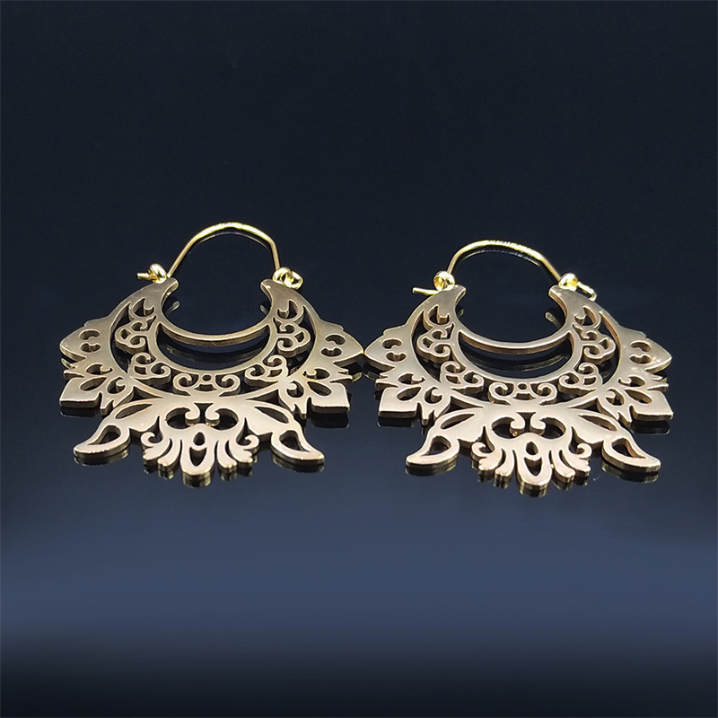 MYK3165-Ethnic style stainless steel hollowed-out floral earrings