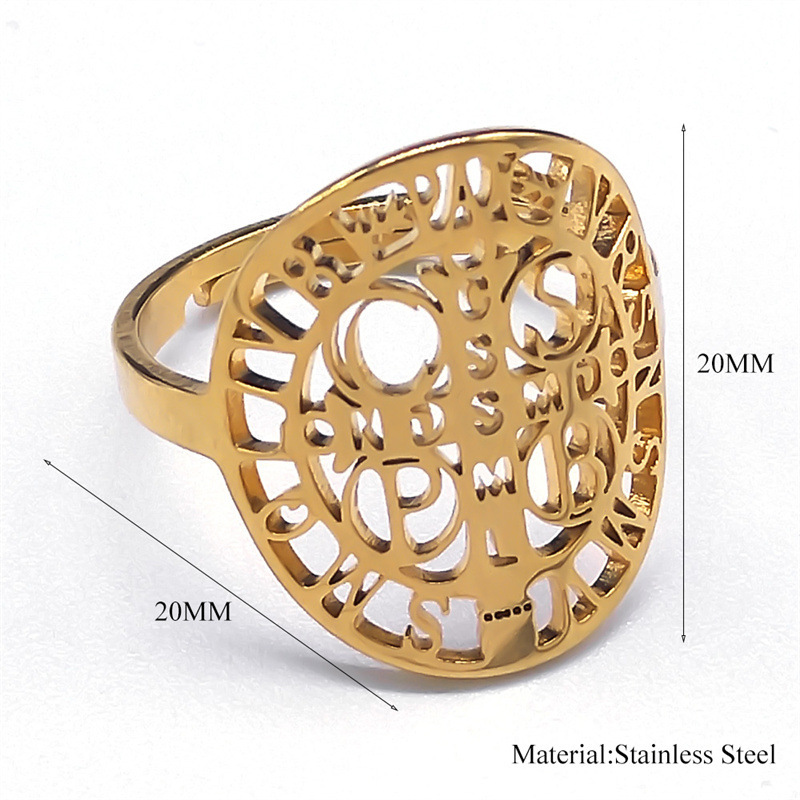 MYK3166-Stainless steel patterned ring, St. Benedict's jewelry